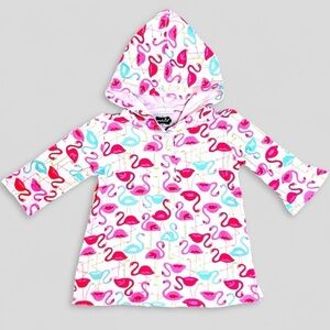 Mud Pie Flamingo Printed Baby Swim Coverup Dress with Hood 12-18M